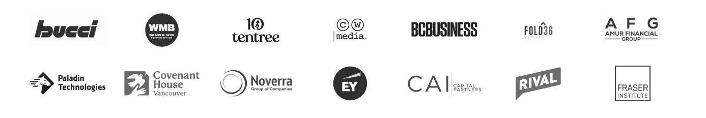 Logos of companies that trust Mento including Bucci, WMB, Tentree, CW Media, BC Business, Fold36, AFG, Paladin Technologies, Covenant House Vancouver, Noverra, EY, CAI Capital Partners, Rival, and Fraser Institute
